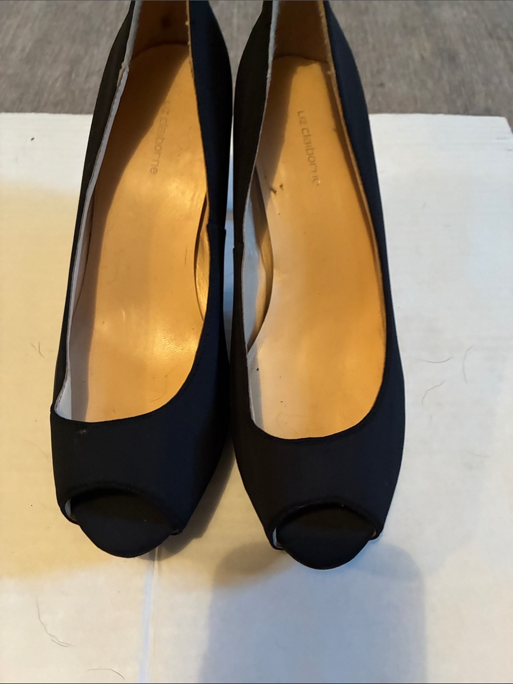 Liz Claiborne Women's Black Peep-Toe Heels - 3.5 “ Size 7.5